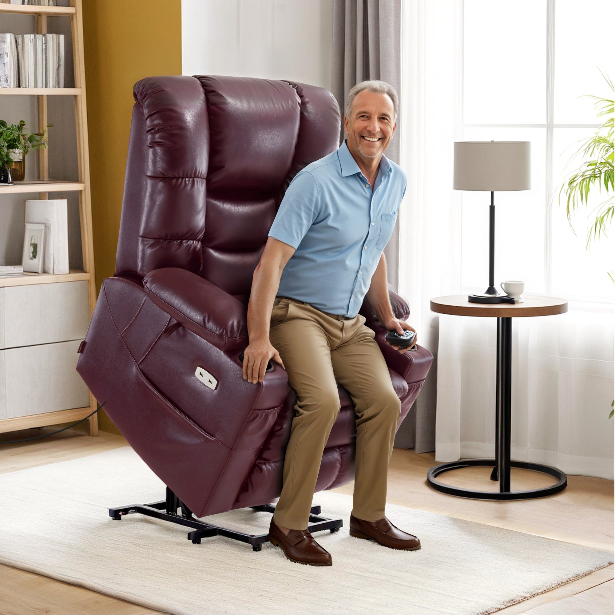 Power Lift Recliner Chair for Elderly, Dual Motor, Massage and Heat, Faux Leather 7634|R7635