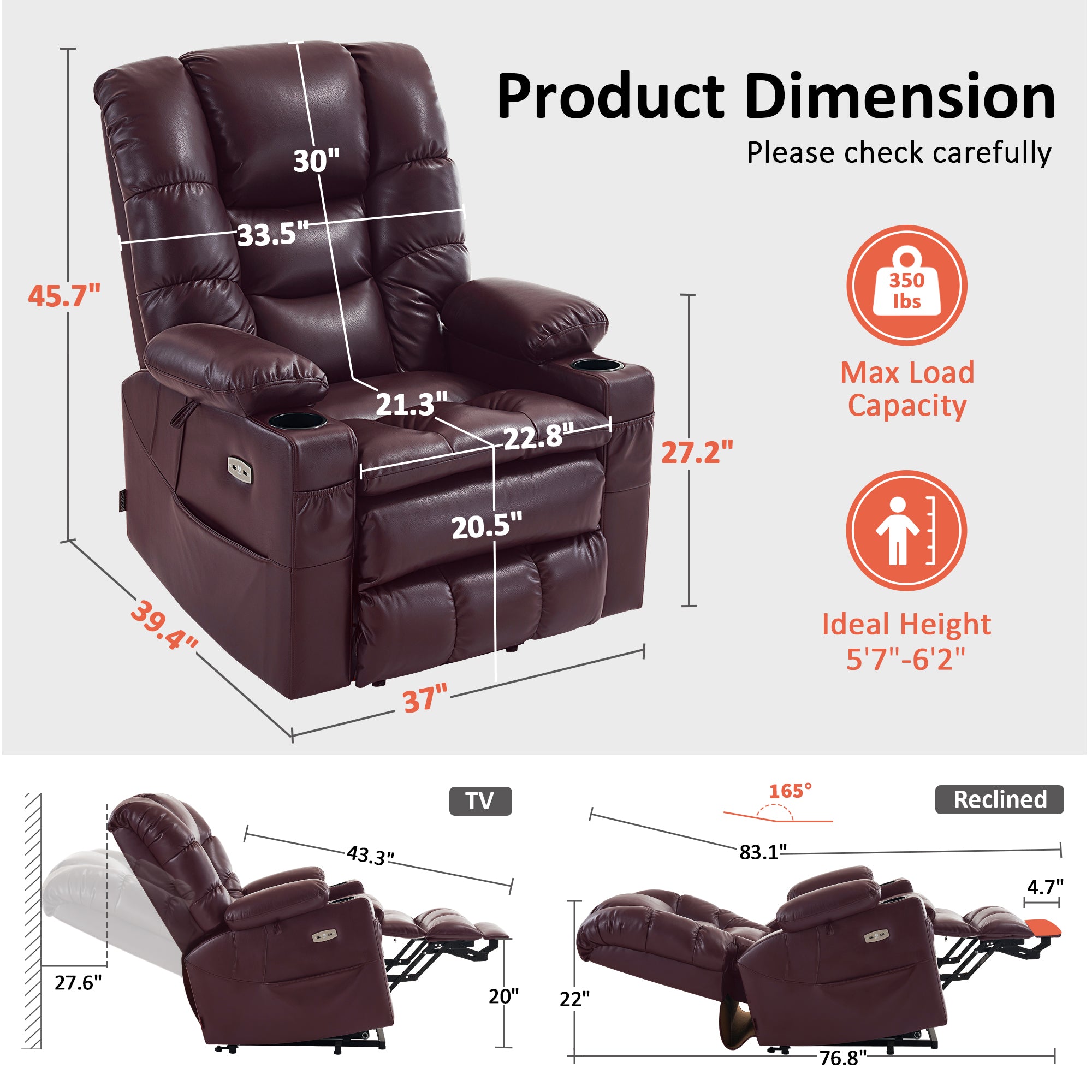 Power Lift Recliner Chair for Elderly,Triple Motor, Massage and Heat, Faux Leather 7632|7634|R7635