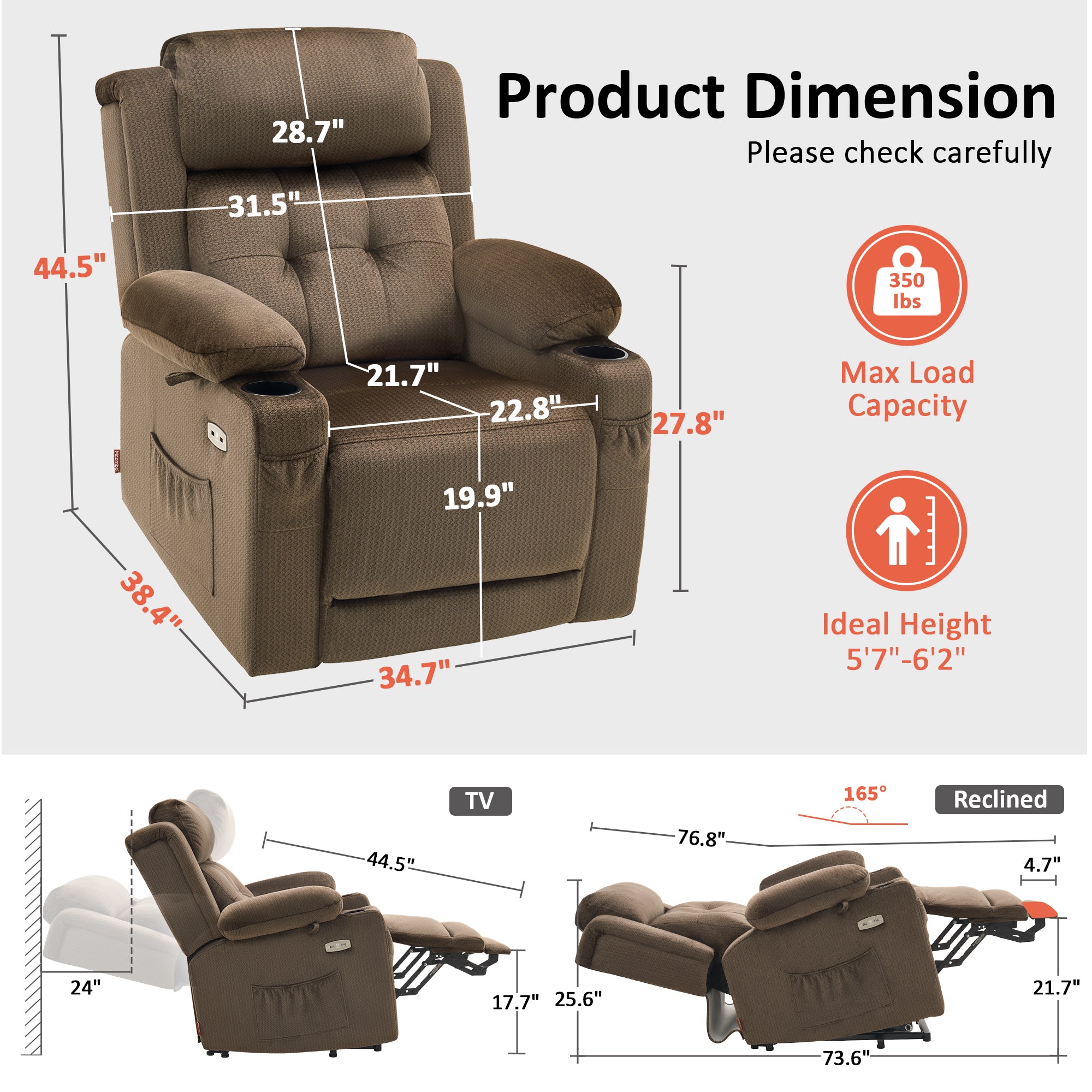 Power Lift Recliner Chair, Triple Motor, Massage and Heat, Fabric 7661|7662|7664