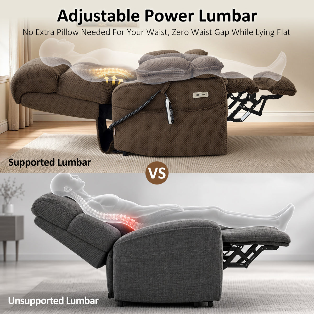 4-Motors Power Lift Recliner, Power Lumbar & Headrest, Massage & Dual Heating, Fabric 7700