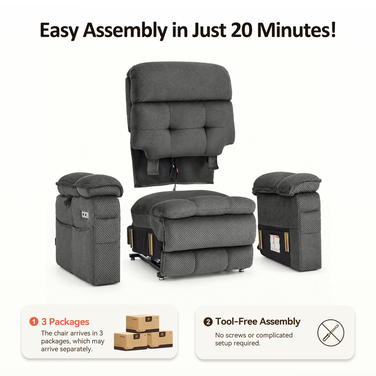 4-Motors Power Lift Recliner, Power Lumbar & Headrest, Massage & Dual Heating, Fabric 7700