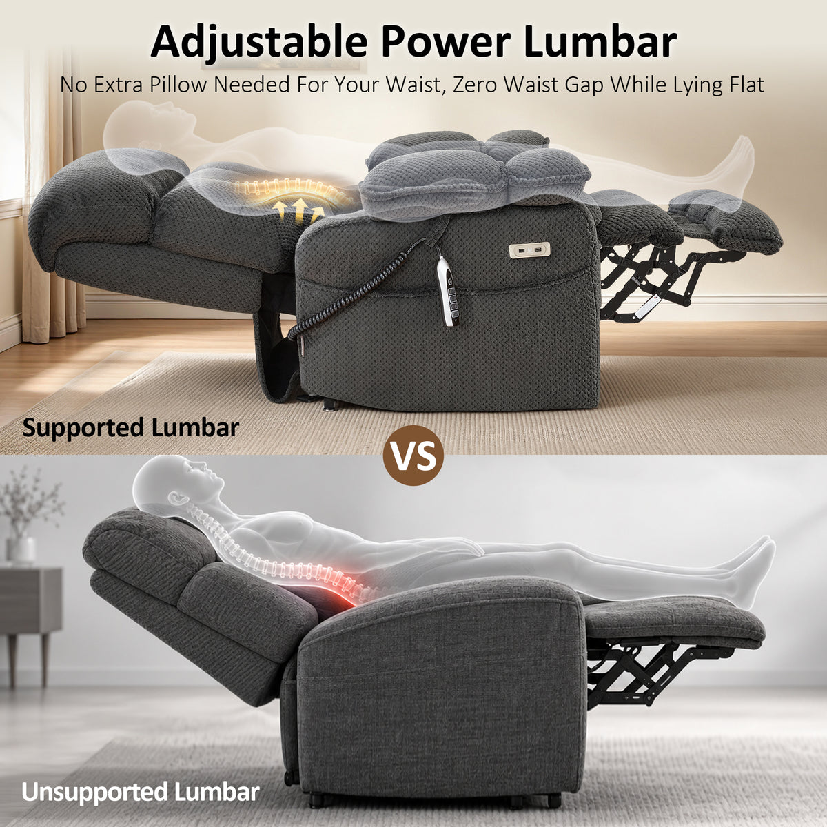 4-Motors Power Lift Recliner, Power Lumbar & Headrest, Massage & Dual Heating, Fabric 7700
