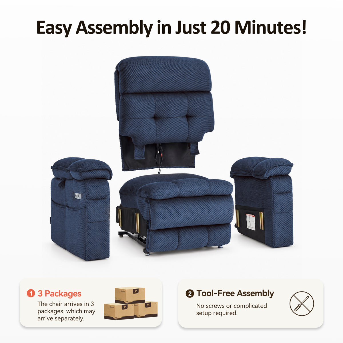 4-Motors Power Lift Recliner, Power Lumbar & Headrest, Massage & Dual Heating, Fabric 7700