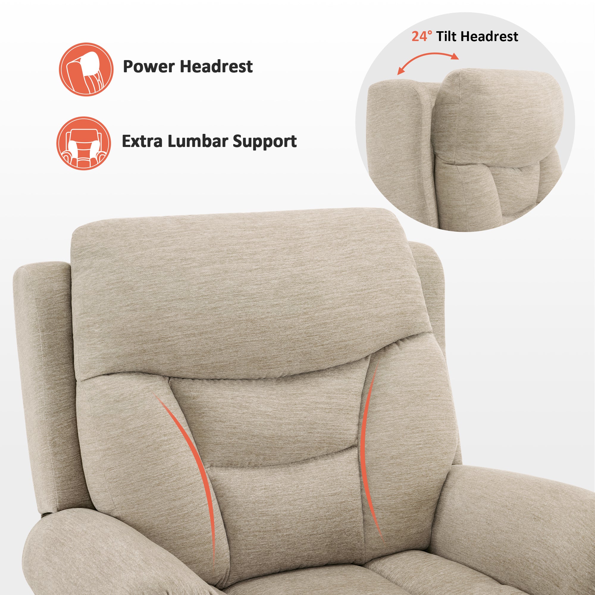 MCombo Triple Motor Power Lift Recliner Chair with Massage and Lumbar&seat Heating, Rolled Arms, Adjustable Headrest for Elderly People, Fabric 7888
