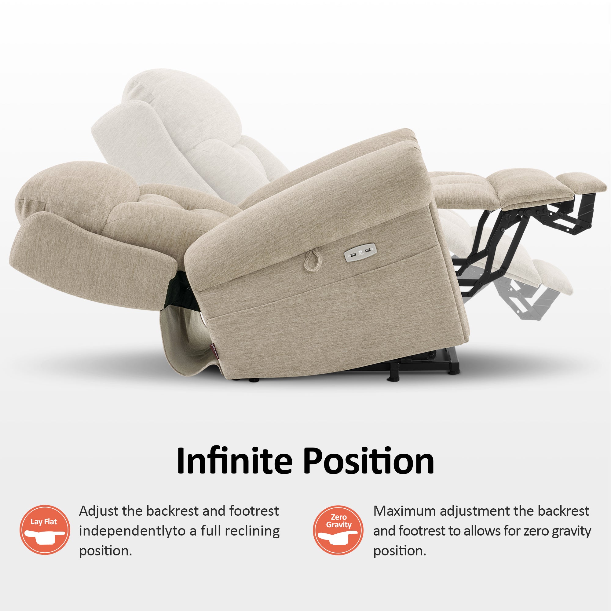 Power Lift Recliner Chair for Elderly, Dual Motor, Massage and Heat, Fabric 7888