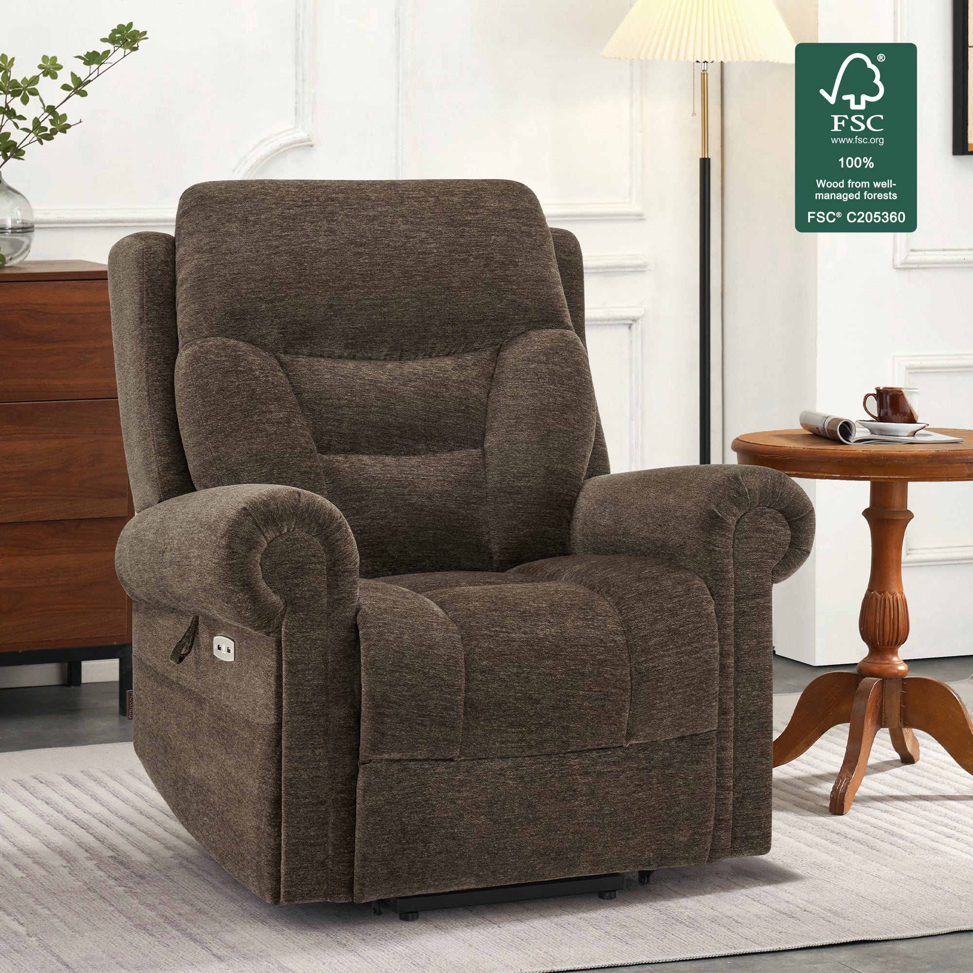 MCombo Triple Motor Power Lift Recliner Chair with Massage and Lumbar&seat Heating, Rolled Arms, Adjustable Headrest for Elderly People, Fabric 7888