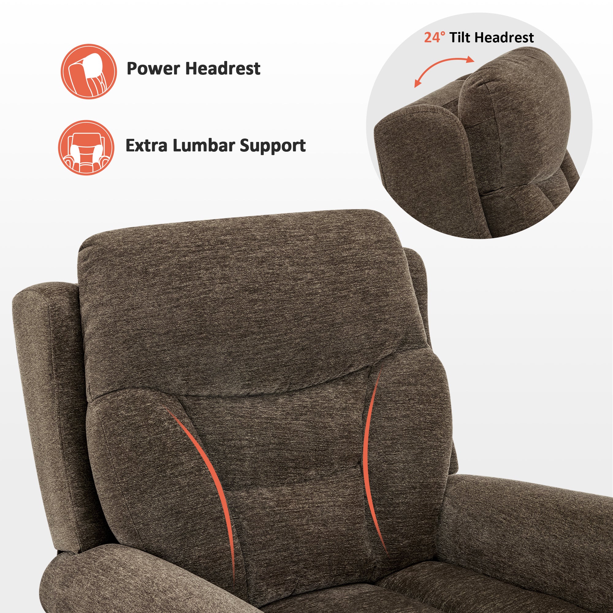 MCombo Triple Motor Power Lift Recliner Chair with Massage and Lumbar&seat Heating, Rolled Arms, Adjustable Headrest for Elderly People, Fabric 7888