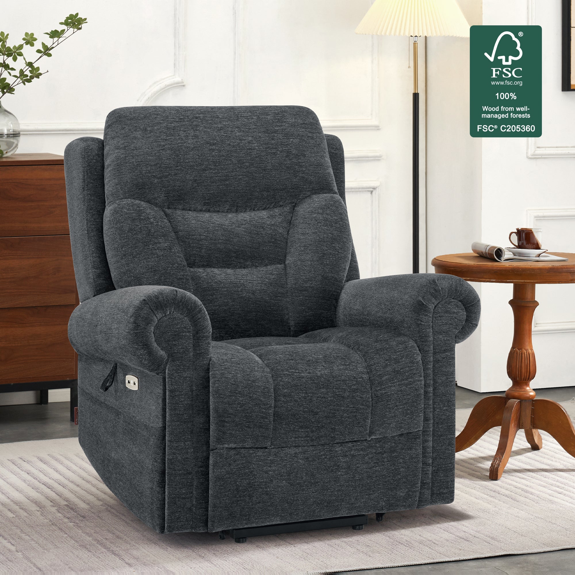 Power Lift Recliner Chair for Elderly, Dual Motor, Massage and Heat, Fabric 7888