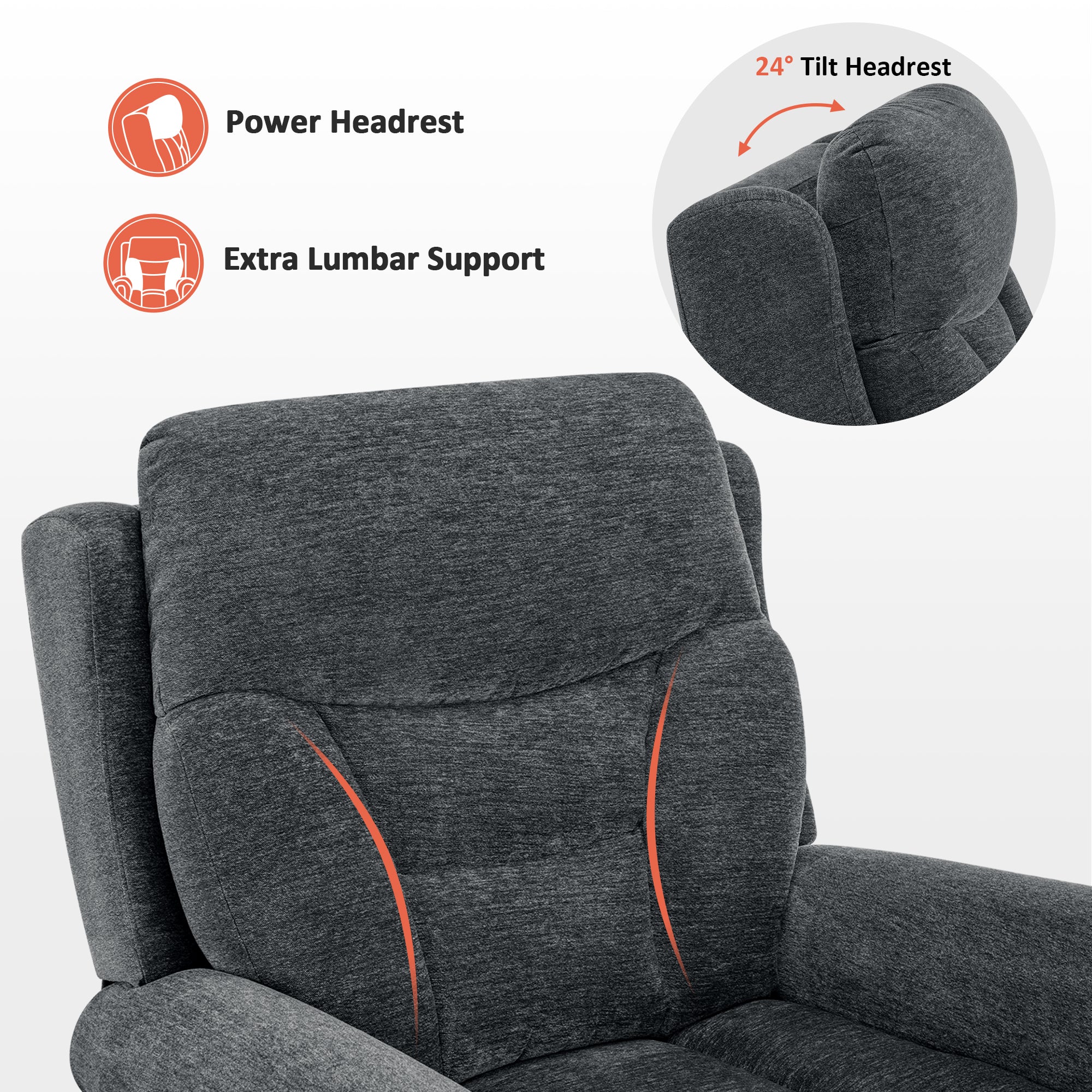 MCombo Triple Motor Power Lift Recliner Chair with Massage and Lumbar&seat Heating, Rolled Arms, Adjustable Headrest for Elderly People, Fabric 7888