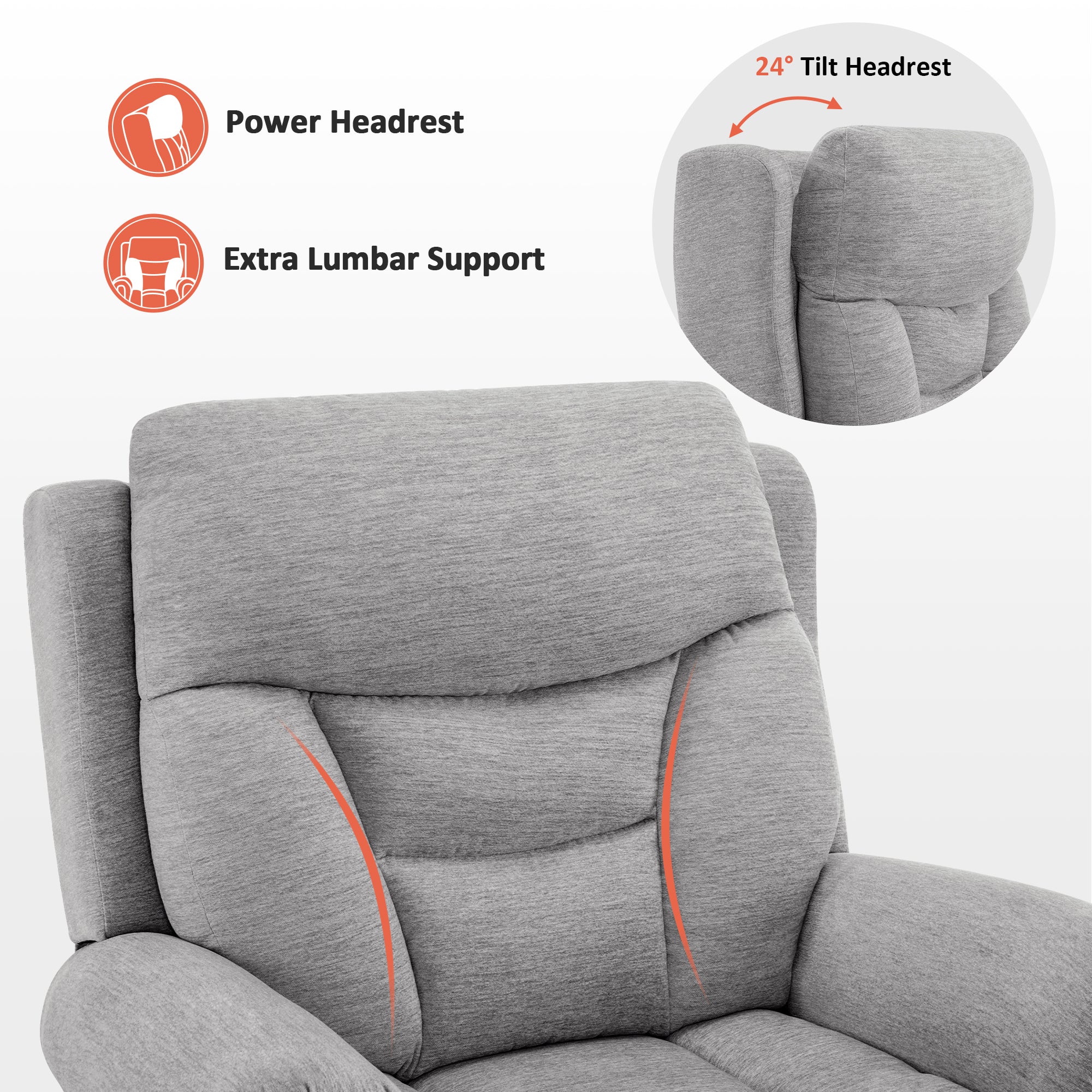 MCombo Triple Motor Power Lift Recliner Chair with Massage and Lumbar&seat Heating, Rolled Arms, Adjustable Headrest for Elderly People, Fabric 7888
