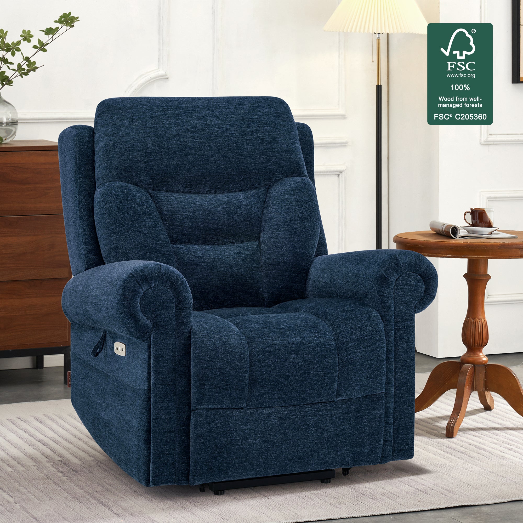 MCombo Triple Motor Power Lift Recliner Chair with Massage and Lumbar&seat Heating, Rolled Arms, Adjustable Headrest for Elderly People, Fabric 7888