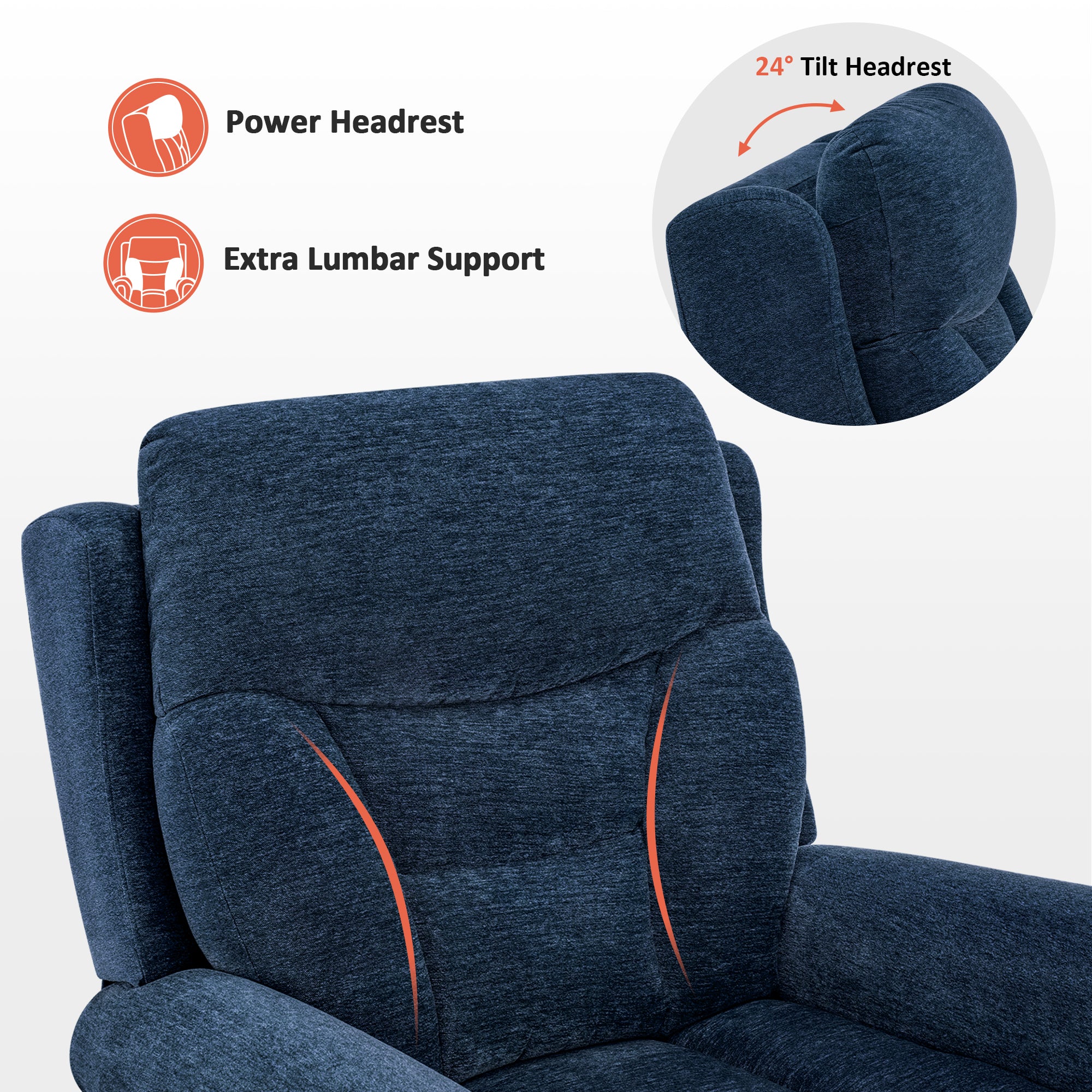 MCombo Triple Motor Power Lift Recliner Chair with Massage and Lumbar&seat Heating, Rolled Arms, Adjustable Headrest for Elderly People, Fabric 7888