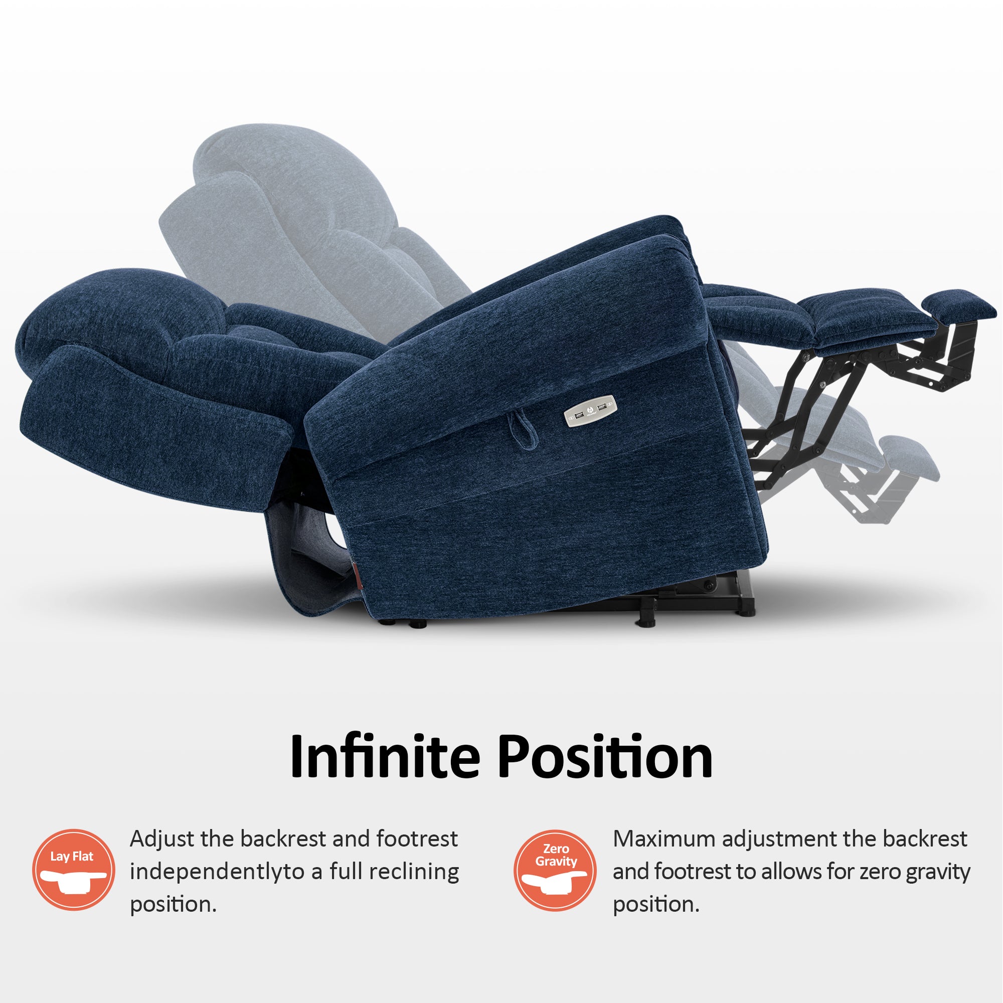 Power Lift Recliner Chair for Elderly, Dual Motor, Massage and Heat, Fabric 7888
