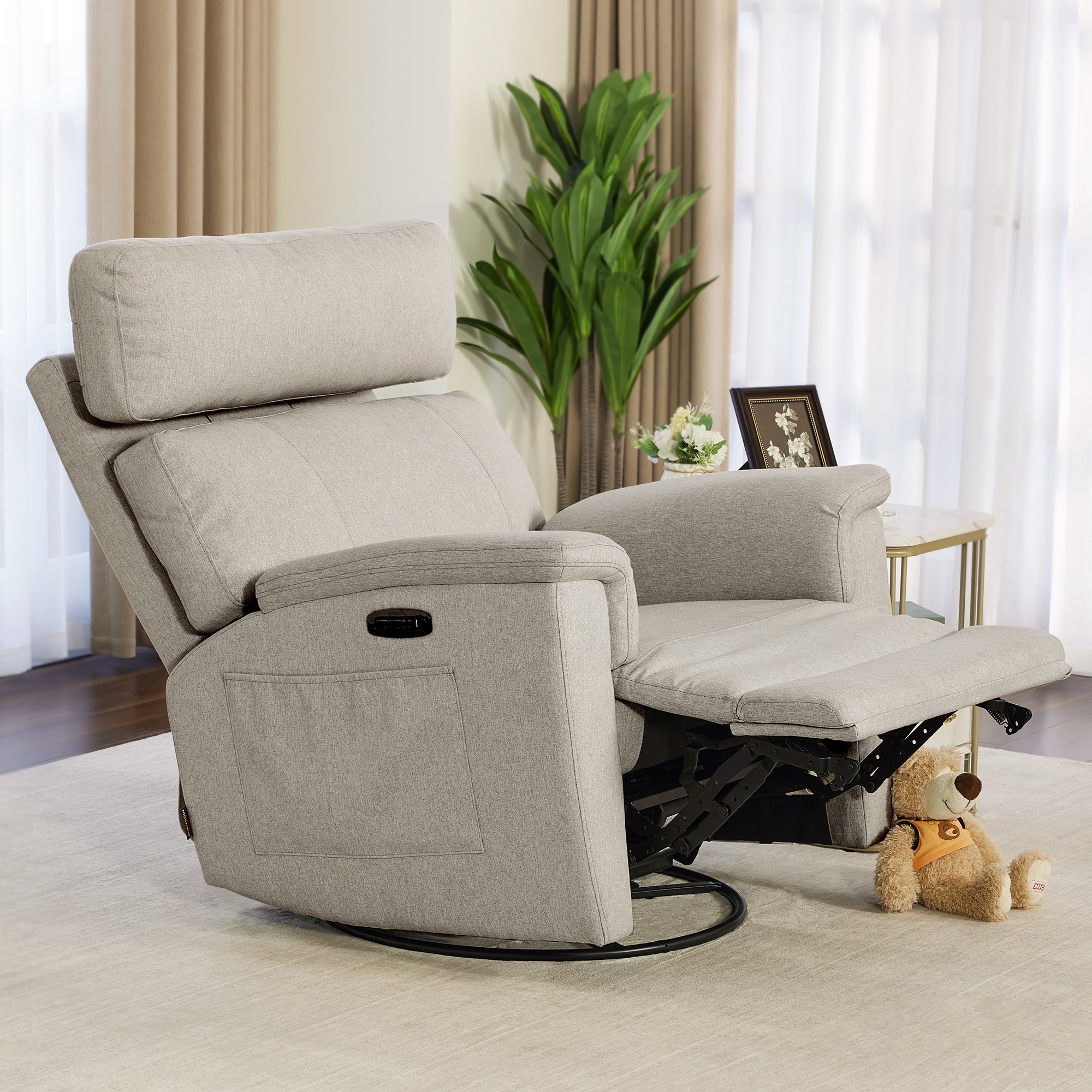 Power Swivel Glider Recliner Nursery Chair, Fabric PR601