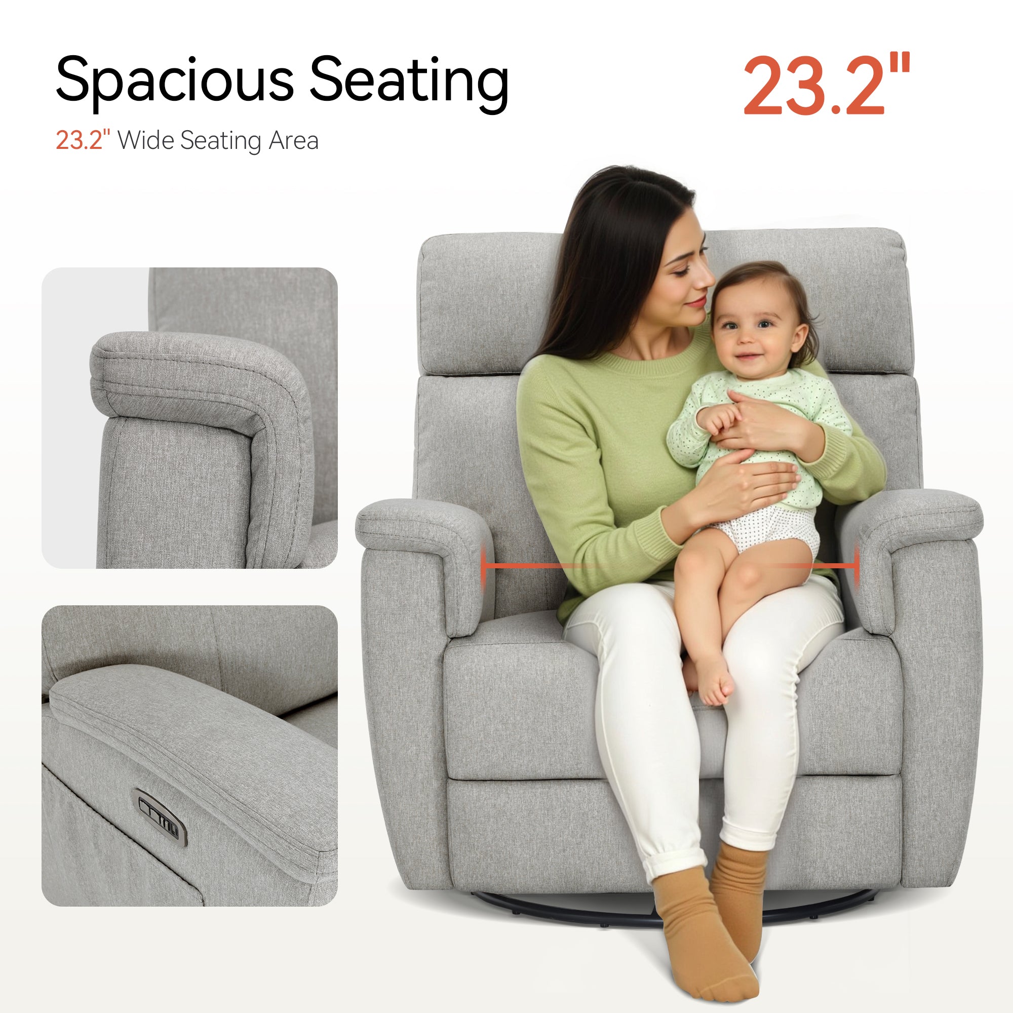 Power Swivel Glider Recliner Nursery Chair, Fabric PR601