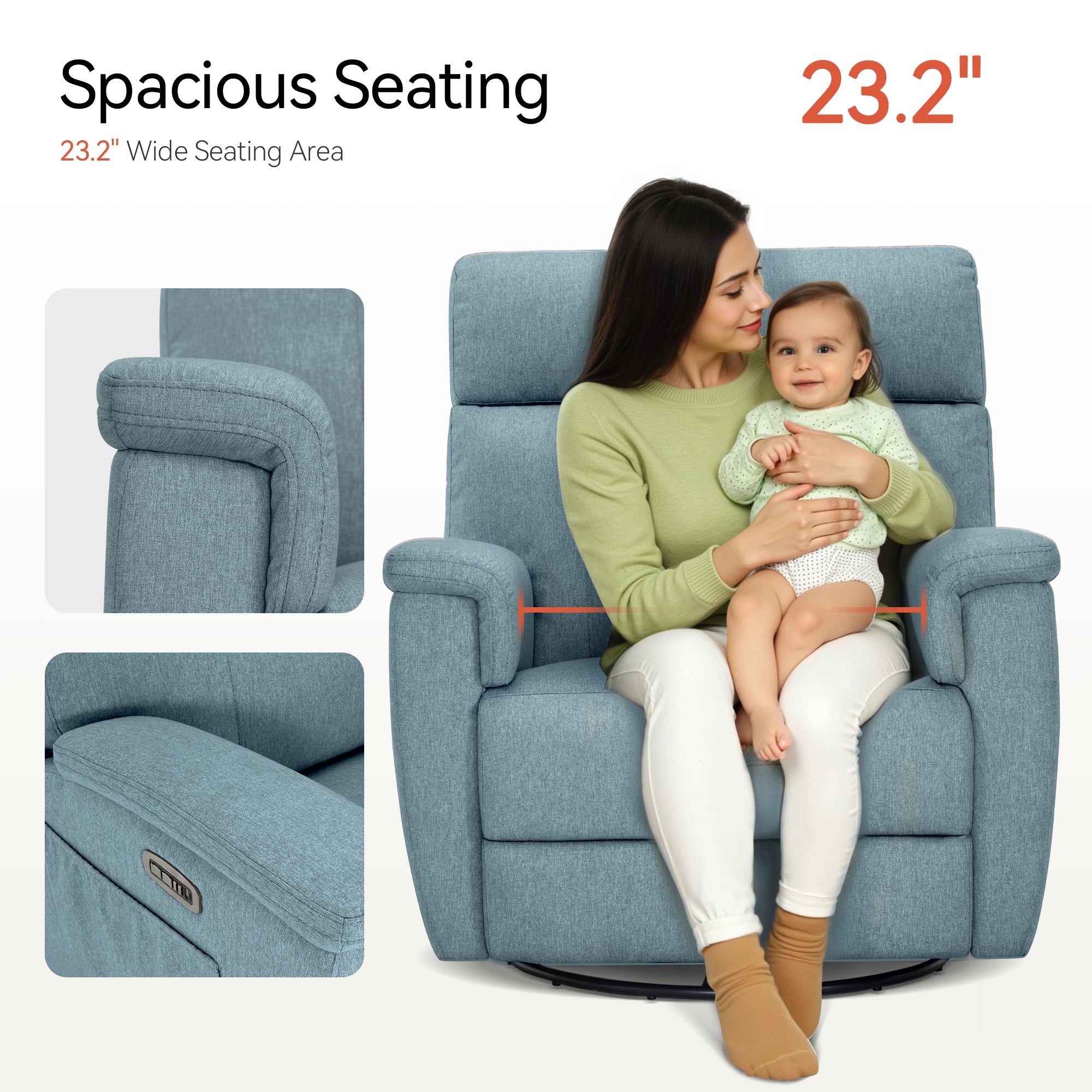 Power Swivel Glider Recliner Nursery Chair, Fabric PR601