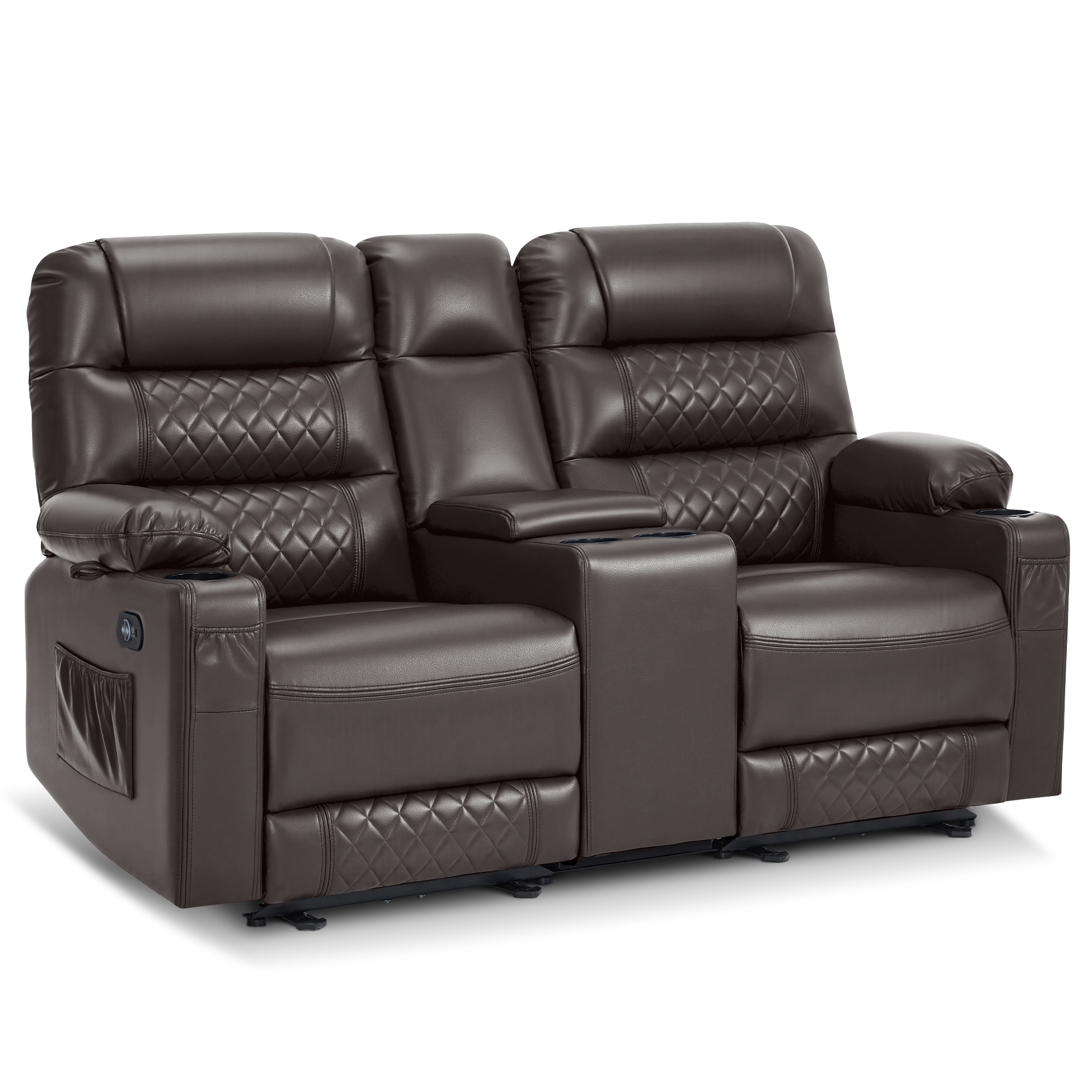 Power Reclining Loveseat with Console, Heat and Massage, Faux leather PR624