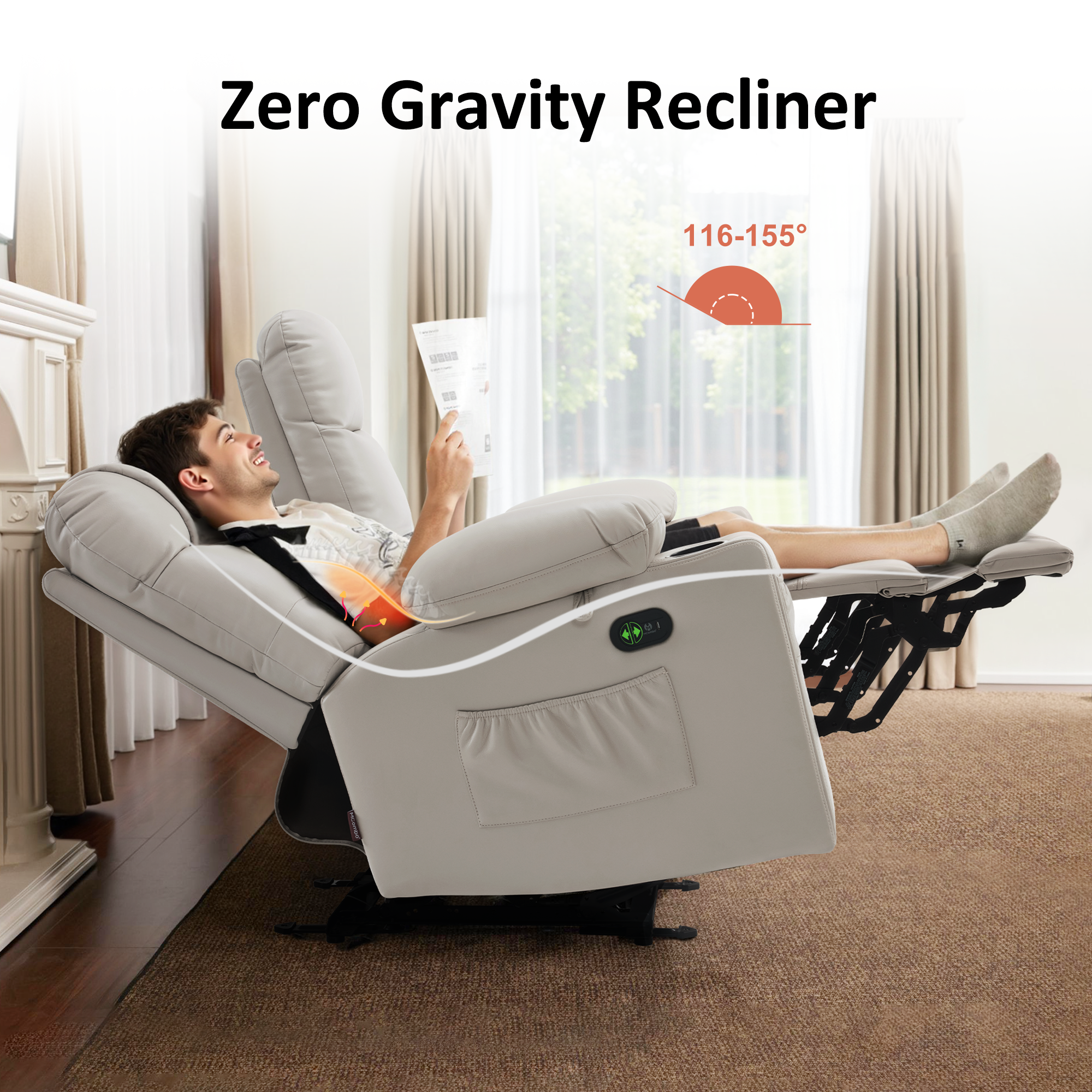 Power Reclining Loveseat with Console, Heat and Massage, Faux leather PR624