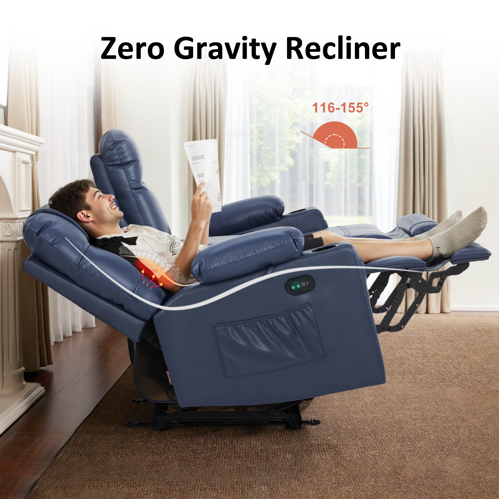 Power Reclining Loveseat with Console, Heat and Massage, Faux leather PR624