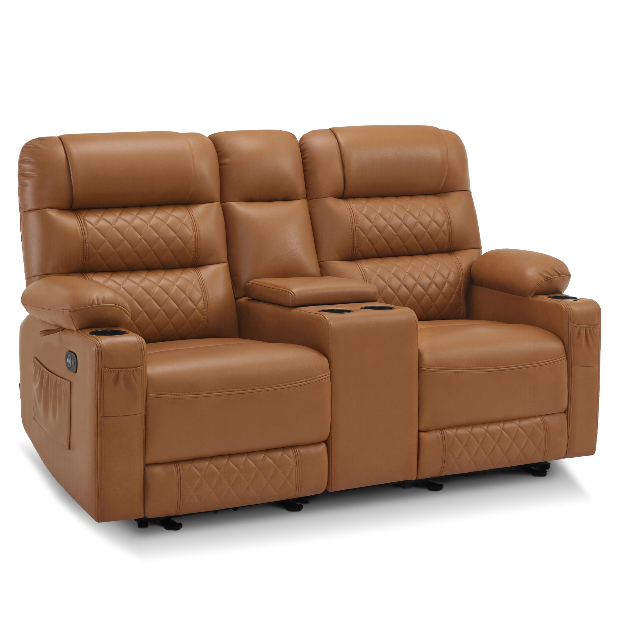 Power Reclining Loveseat with Console, Heat and Massage, Faux leather PR624