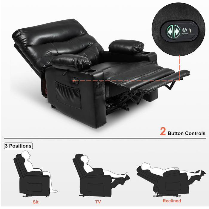 MCombo 25'' Large Power Recliner Chair, Electric Reclining with Massage, USB Port Breathable Leather Chair PR659