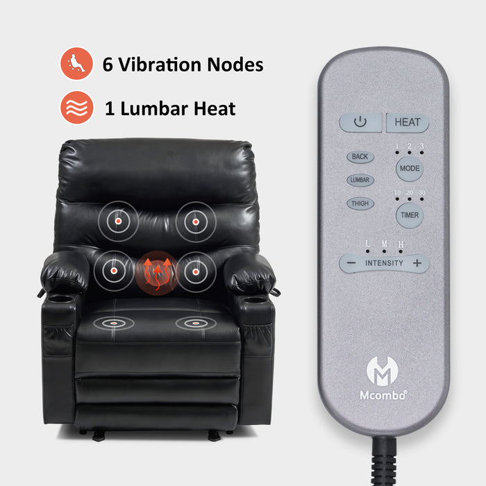MCombo 25'' Large Power Recliner Chair, Electric Reclining with Massage, USB Port Breathable Leather Chair PR659