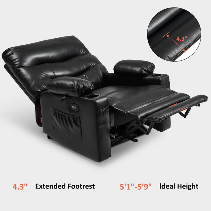 MCombo 25'' Large Power Recliner Chair, Electric Reclining with Massage, USB Port Breathable Leather Chair PR659