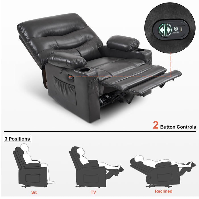 MCombo 25'' Large Power Recliner Chair, Electric Reclining with Massage, USB Port Breathable Leather Chair PR659