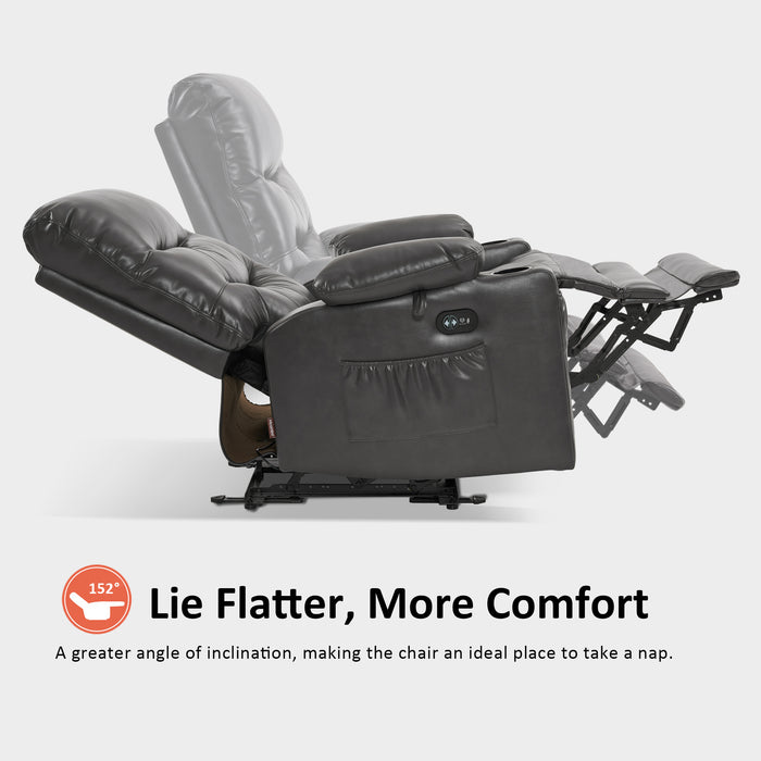 MCombo 25'' Large Power Recliner Chair, Electric Reclining with Massage, USB Port Breathable Leather Chair PR659