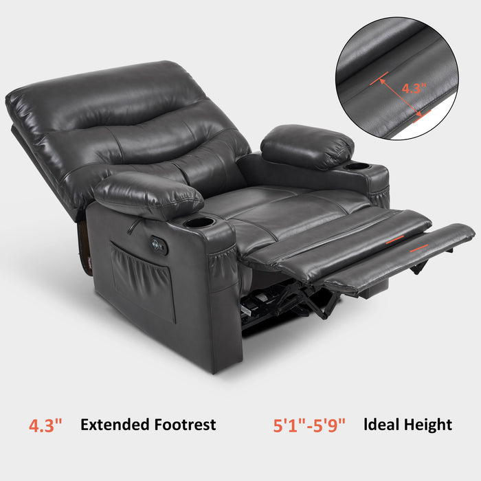 MCombo 25'' Large Power Recliner Chair, Electric Reclining with Massage, USB Port Breathable Leather Chair PR659