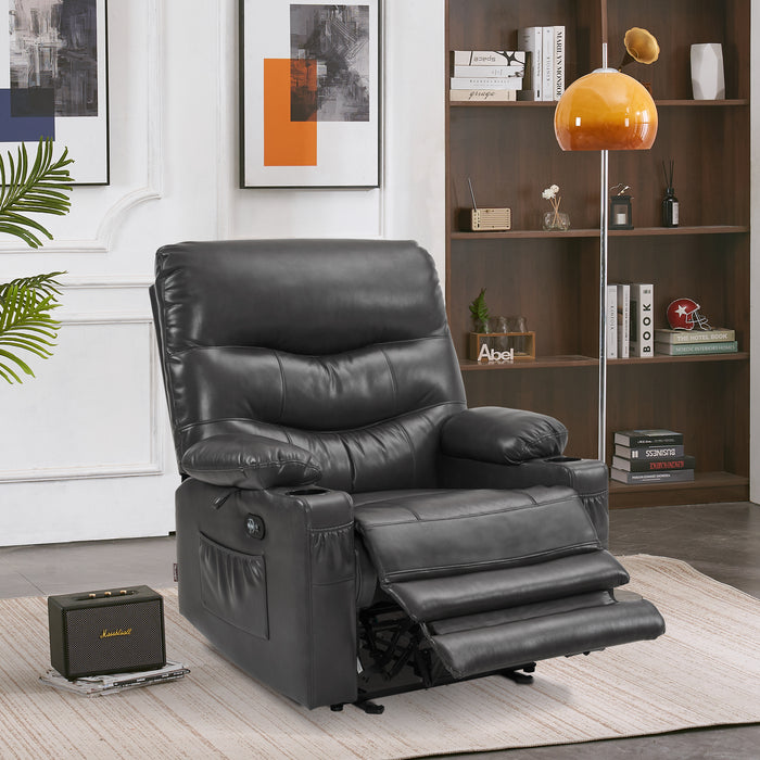MCombo 25'' Large Power Recliner Chair, Electric Reclining with Massage, USB Port Breathable Leather Chair PR659