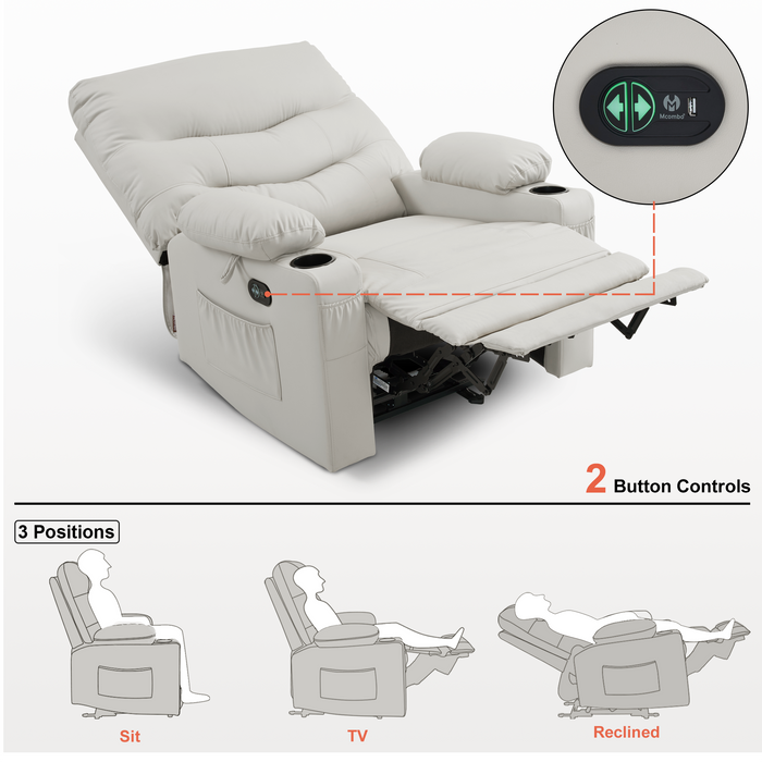 MCombo 25'' Large Power Recliner Chair, Electric Reclining with Massage, USB Port Breathable Leather Chair PR659