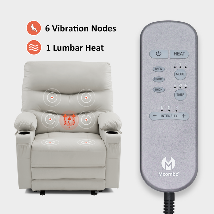 MCombo 25'' Large Power Recliner Chair, Electric Reclining with Massage, USB Port Breathable Leather Chair PR659