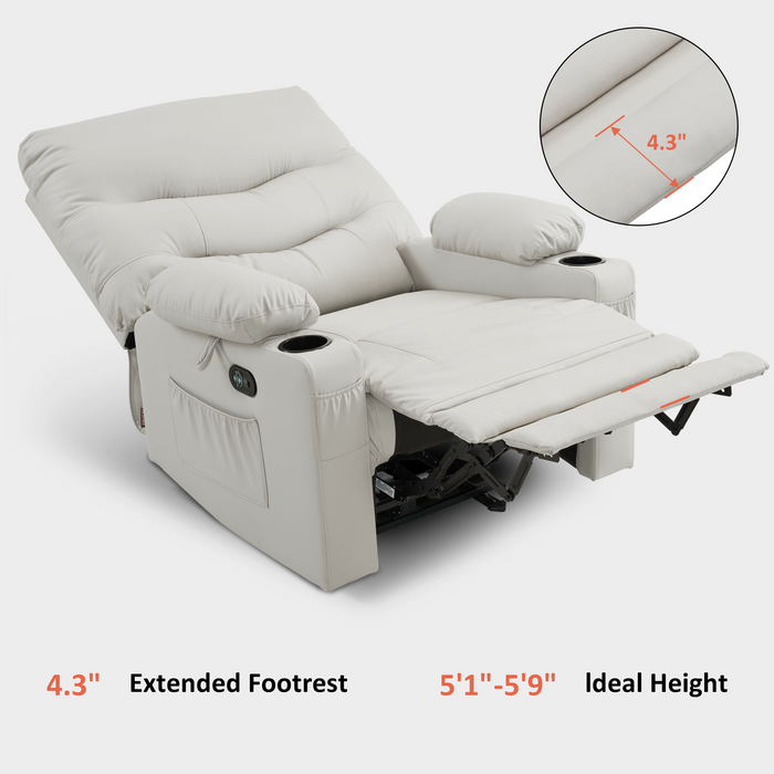 MCombo 25'' Large Power Recliner Chair, Electric Reclining with Massage, USB Port Breathable Leather Chair PR659