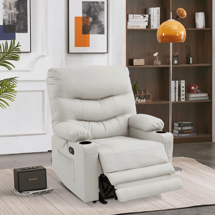 MCombo 25'' Large Power Recliner Chair, Electric Reclining with Massage, USB Port Breathable Leather Chair PR659