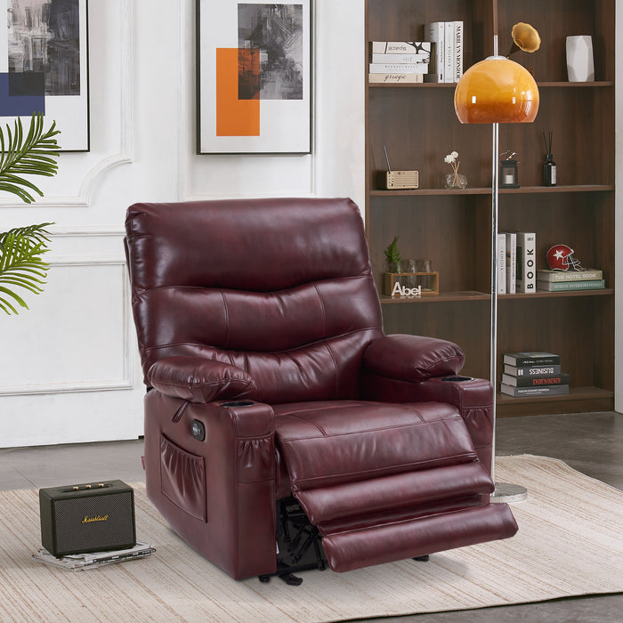 MCombo 25'' Large Power Recliner Chair, Electric Reclining with Massage, USB Port Breathable Leather Chair PR659