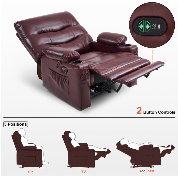 MCombo 25'' Large Power Recliner Chair, Electric Reclining with Massage, USB Port Breathable Leather Chair PR659