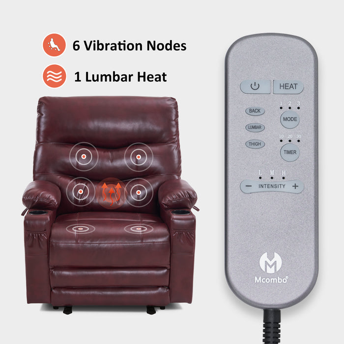MCombo 25'' Large Power Recliner Chair, Electric Reclining with Massage, USB Port Breathable Leather Chair PR659