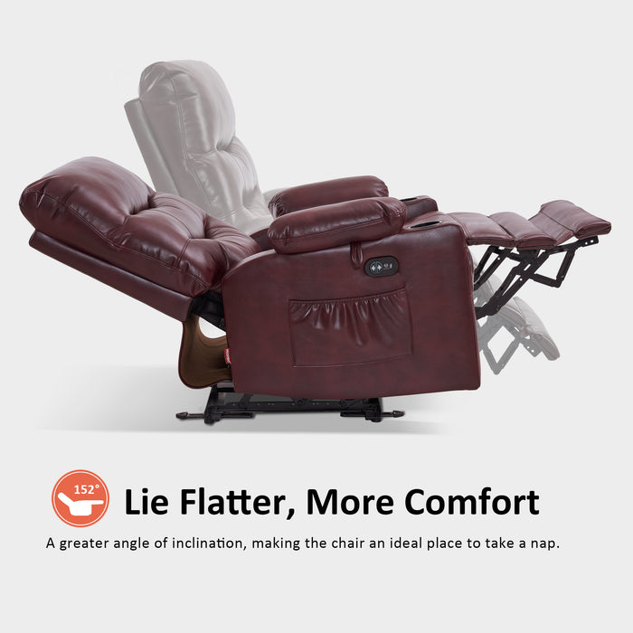 MCombo 25'' Large Power Recliner Chair, Electric Reclining with Massage, USB Port Breathable Leather Chair PR659