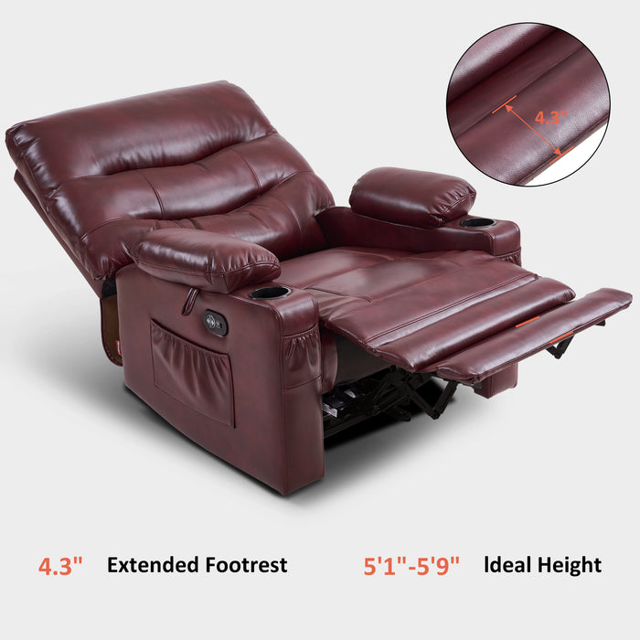 MCombo 25'' Large Power Recliner Chair, Electric Reclining with Massage, USB Port Breathable Leather Chair PR659