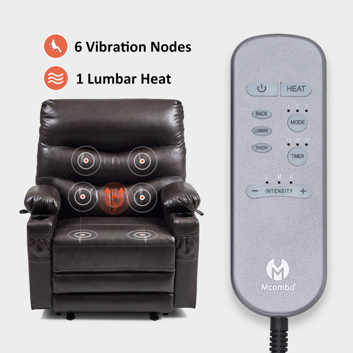 MCombo 25'' Large Power Recliner Chair, Electric Reclining with Massage, USB Port Breathable Leather Chair PR659