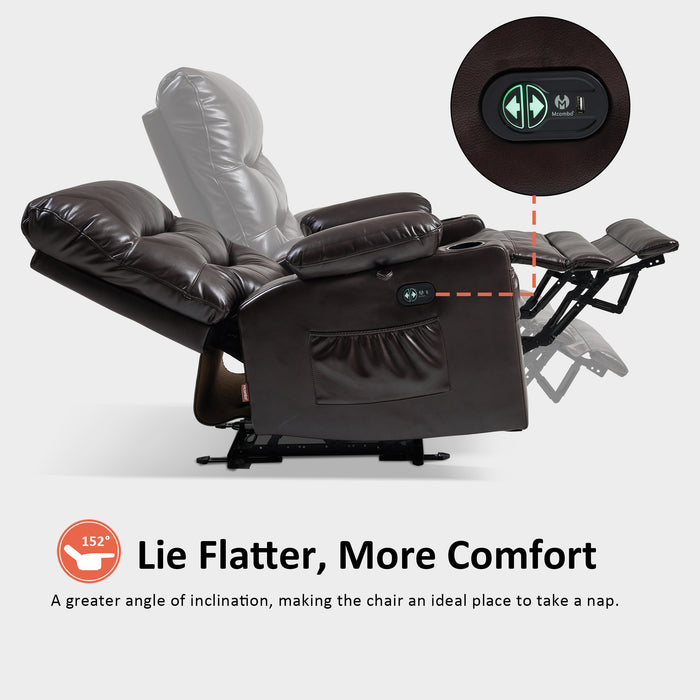 MCombo 25'' Large Power Recliner Chair, Electric Reclining with Massage, USB Port Breathable Leather Chair PR659