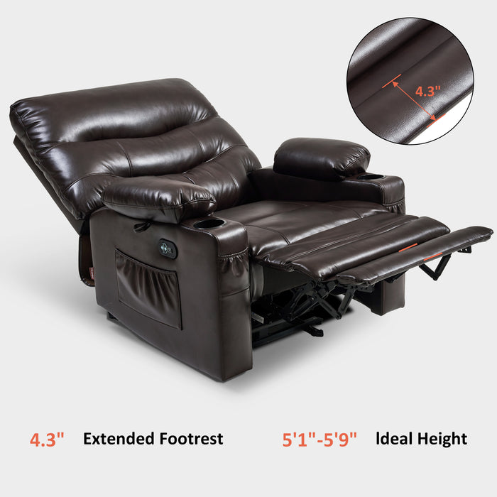 MCombo 25'' Large Power Recliner Chair, Electric Reclining with Massage, USB Port Breathable Leather Chair PR659
