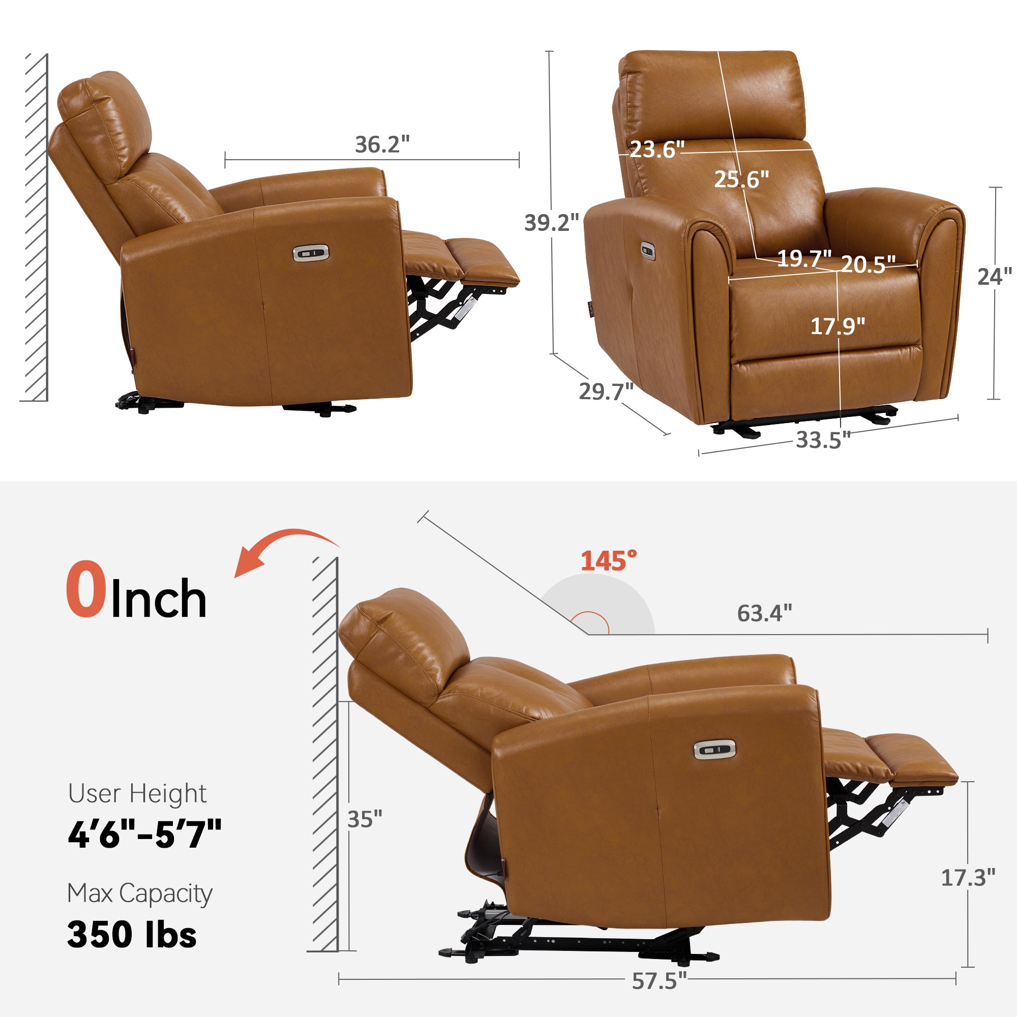 Zero Wall Hugger Recliners Chair for small space, Faux Leather PR699