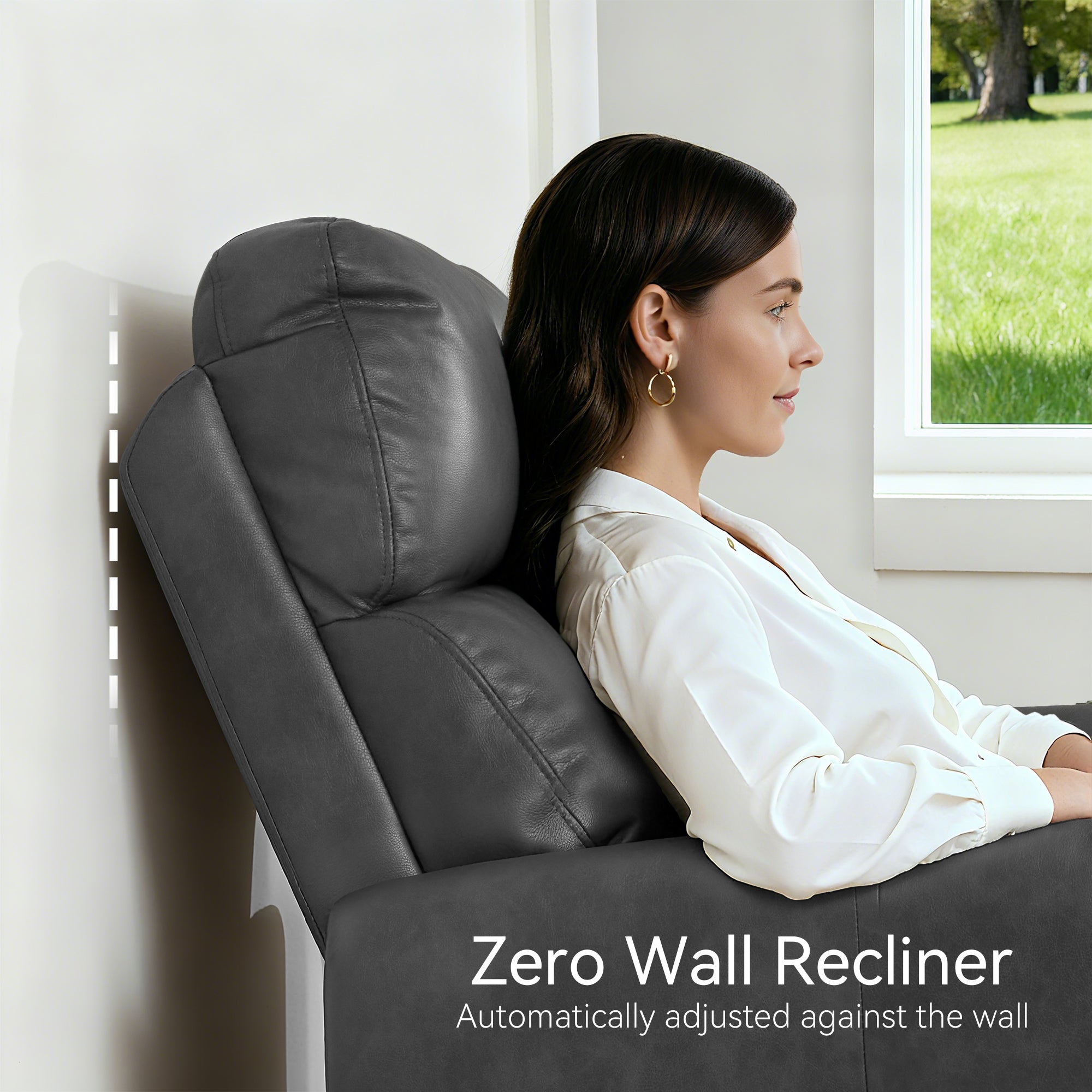 Zero Wall Hugger Recliners Chair for small space, Faux Leather PR699