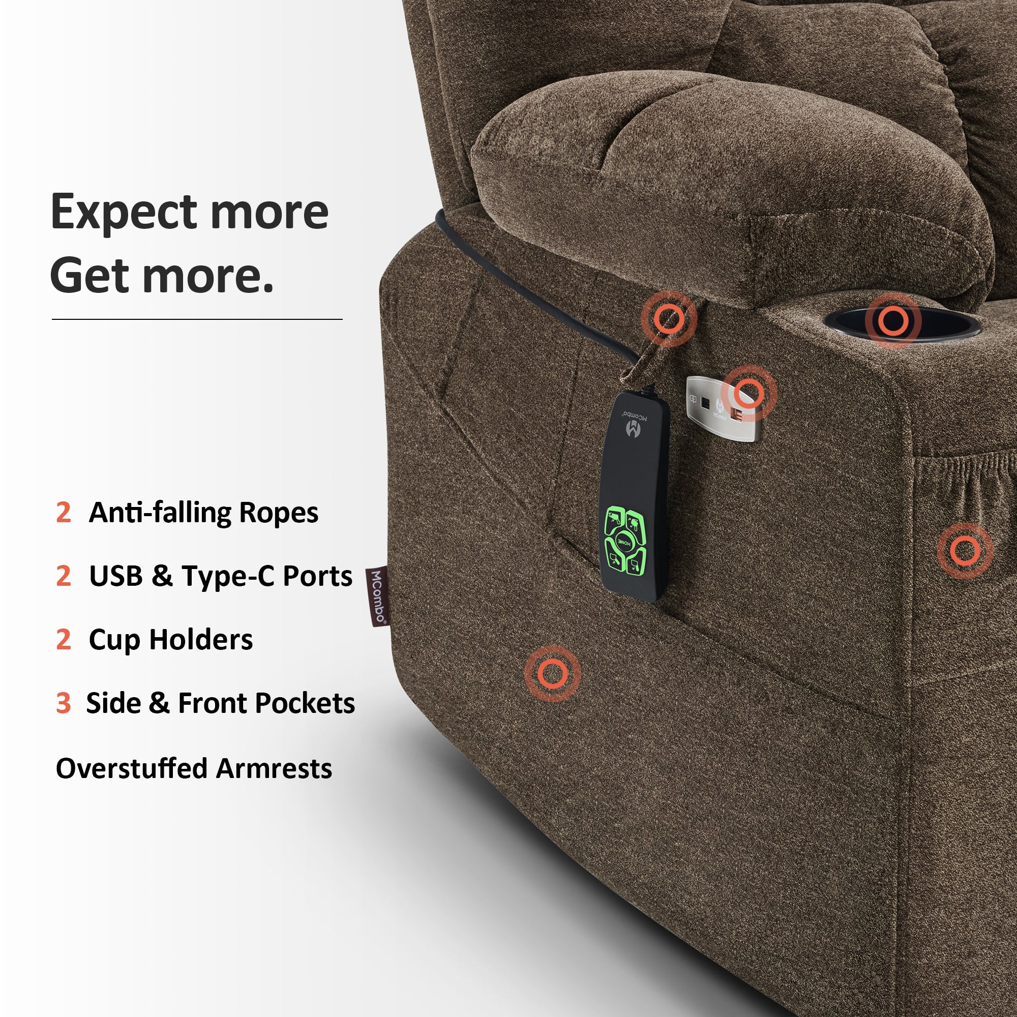 Power Lift Recliner Chair for Elderly, Dual Motor, Massage and Heat, Fabric R7070