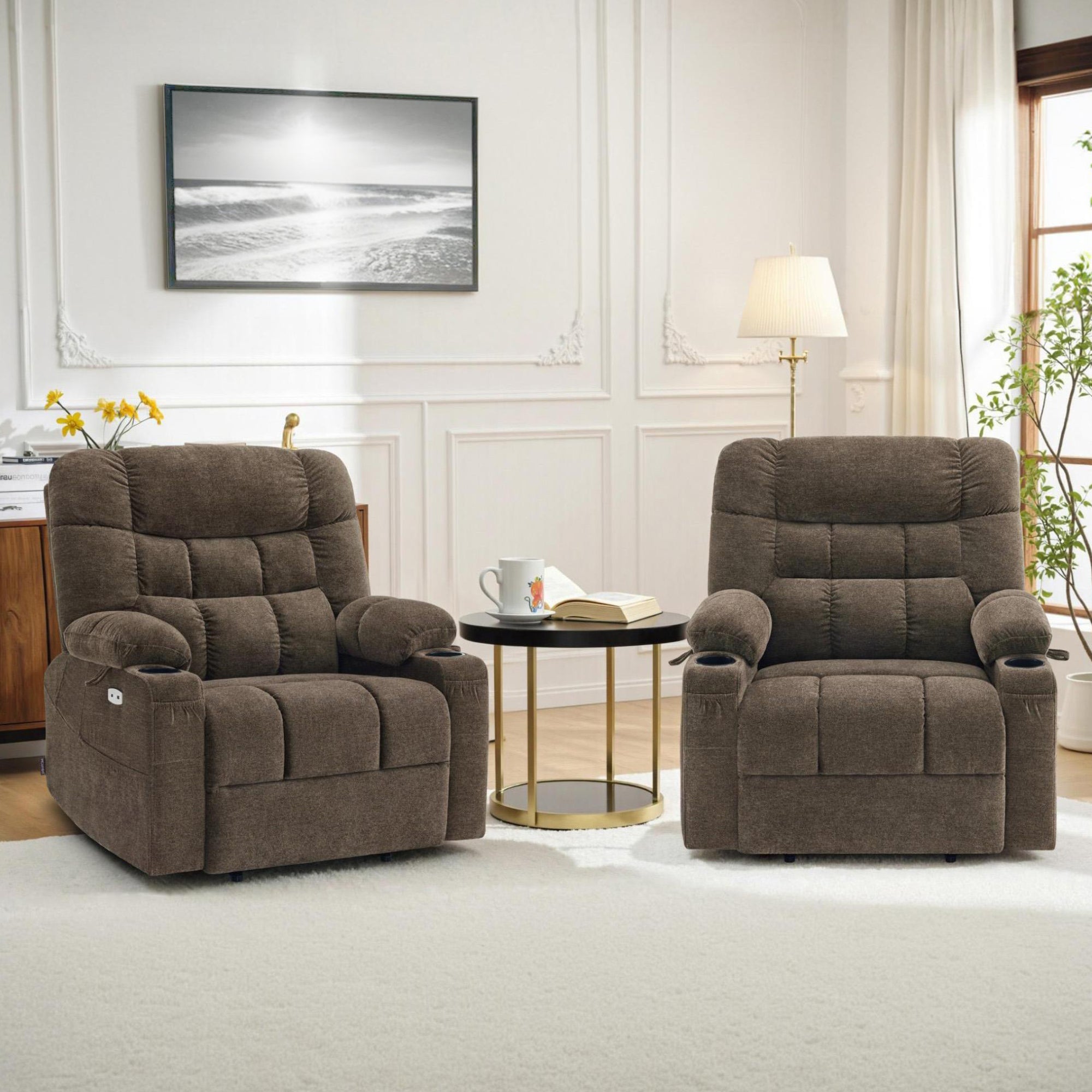 Power Lift Recliner Chair for Elderly, Dual Motor, Massage and Heat, Fabric R7070