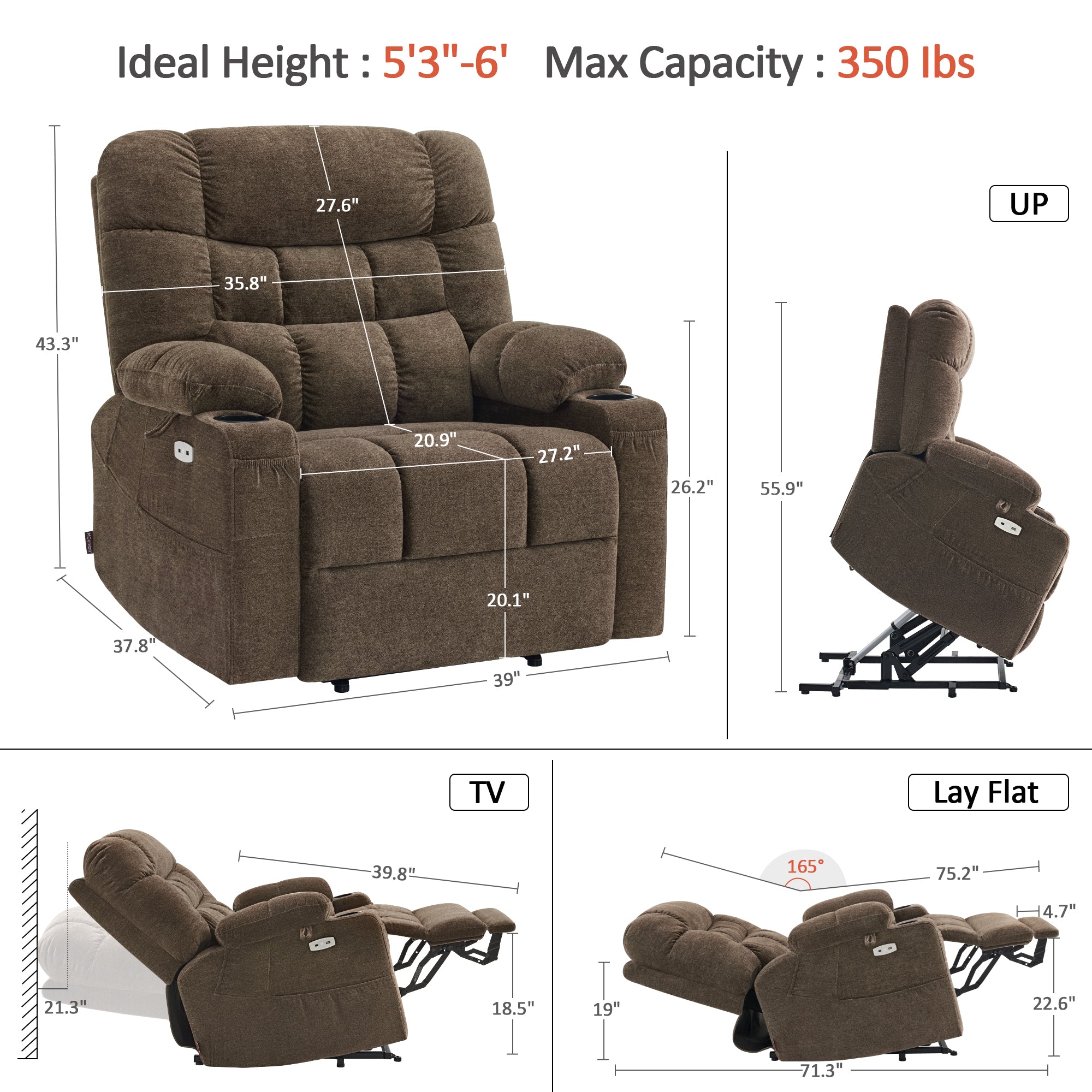Power Lift Recliner Chair for Elderly, Dual Motor, Massage and Heat, Fabric R7070