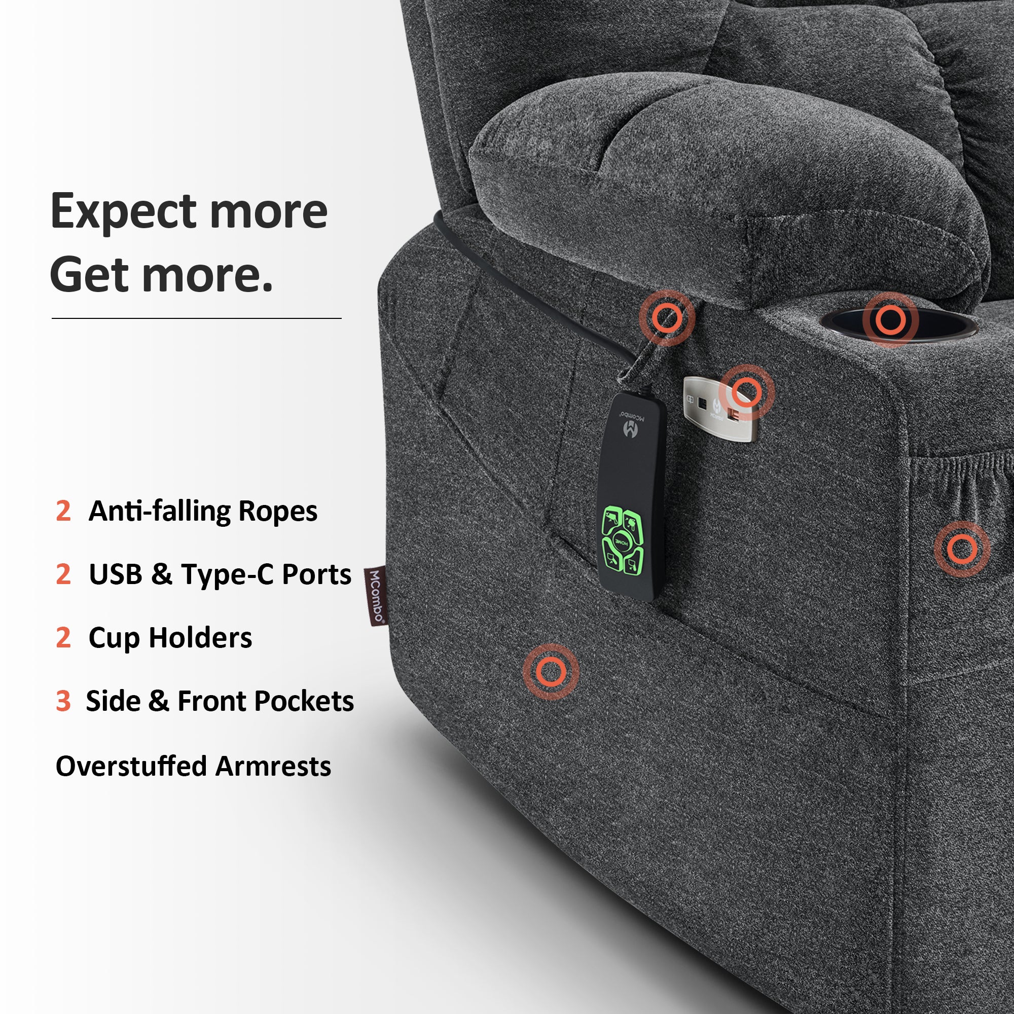 Power Lift Recliner Chair for Elderly, Dual Motor, Massage and Heat, Fabric R7070
