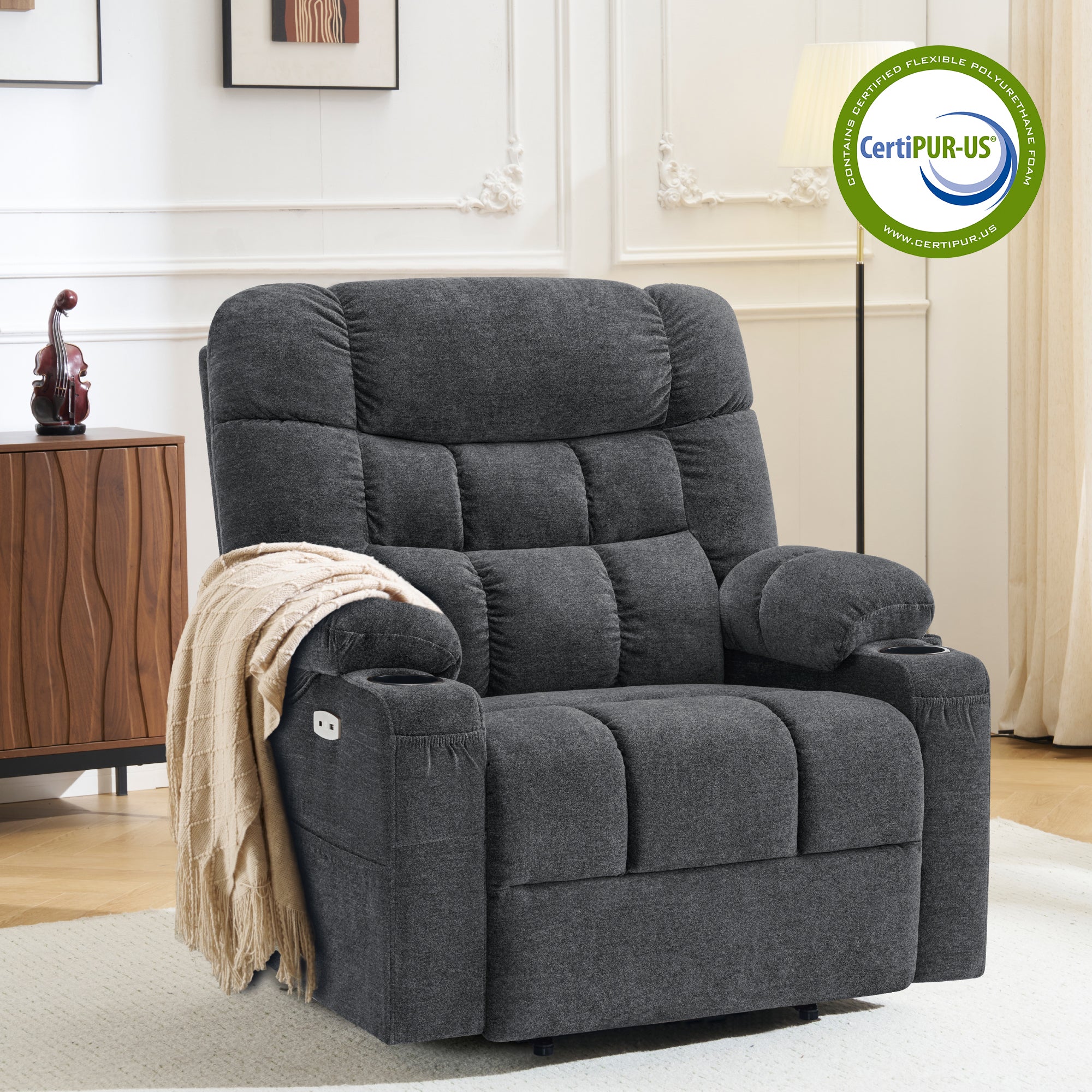 Power Lift Recliner Chair for Elderly, Dual Motor, Massage and Heat, Fabric R7070